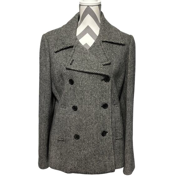 J. Crew Jackets & Blazers - J Crew Ladies Herringbone Double Breasted Wool Blazer Large Lined Black Gray